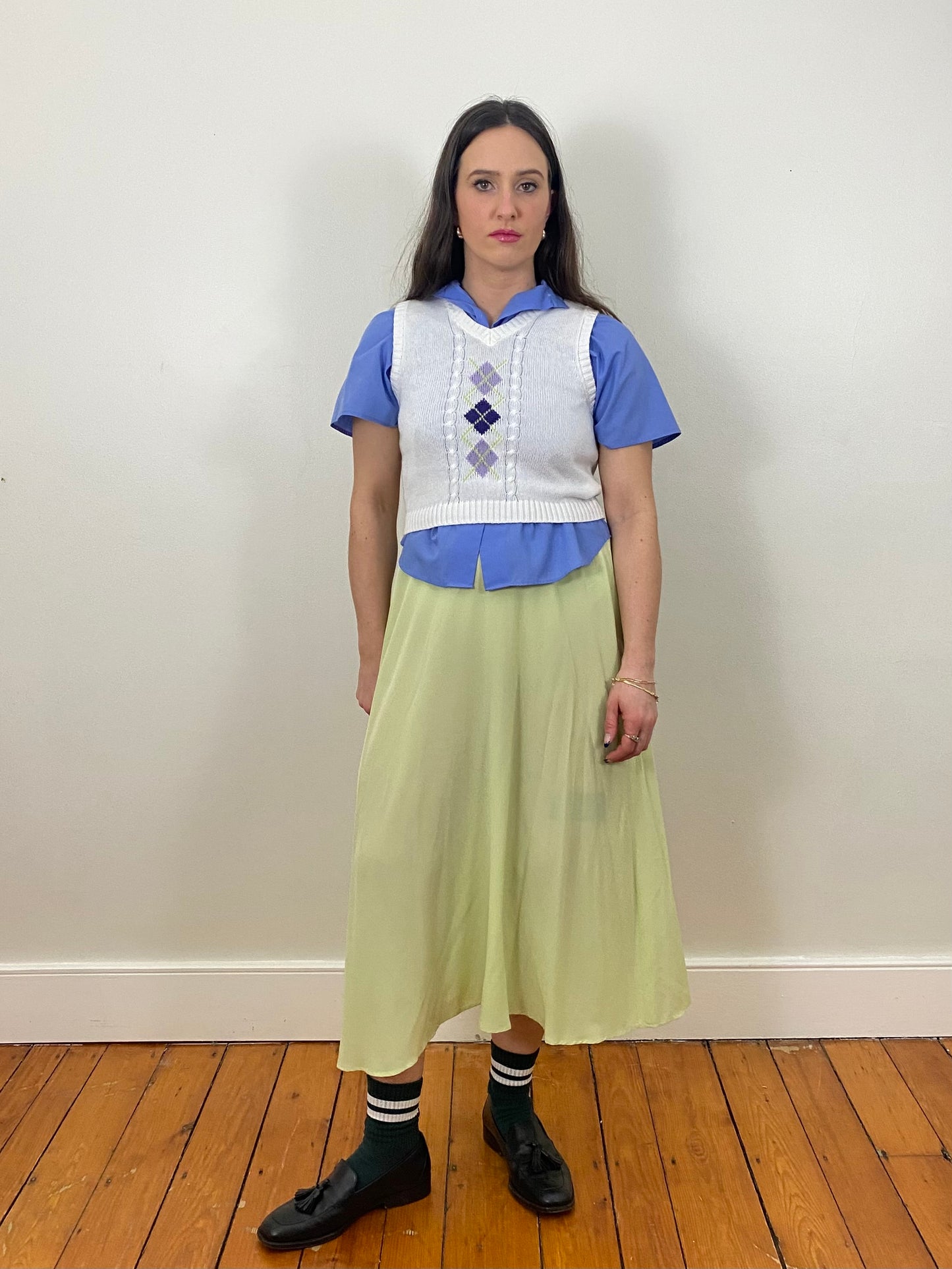 CREAM ARGYLE KNIT VEST