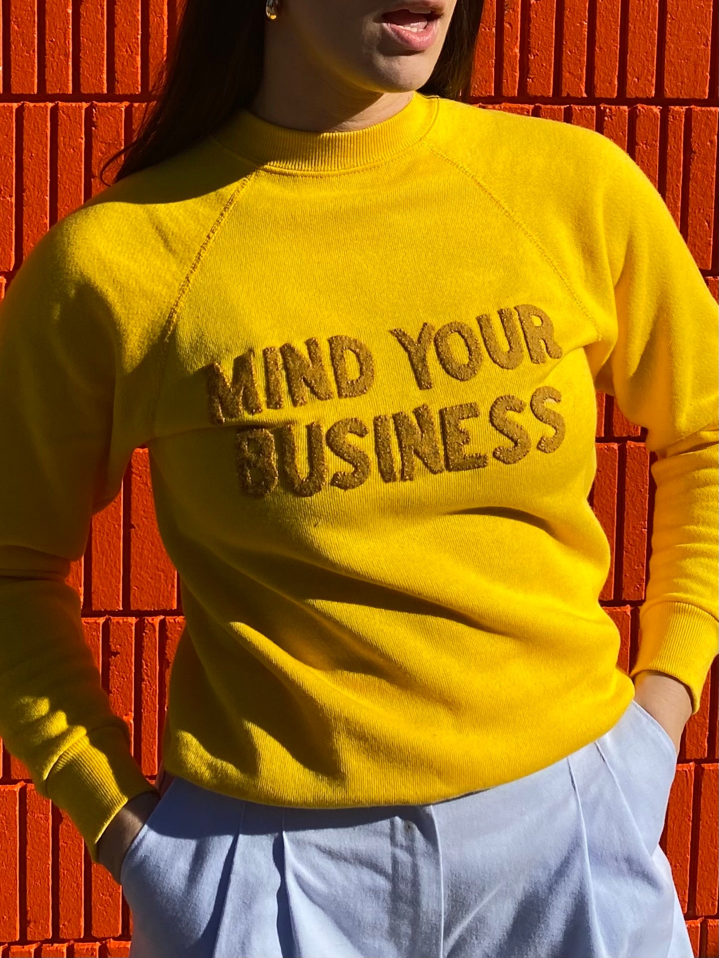 MIND YOUR BUSINESS YELLOW CREWNECK