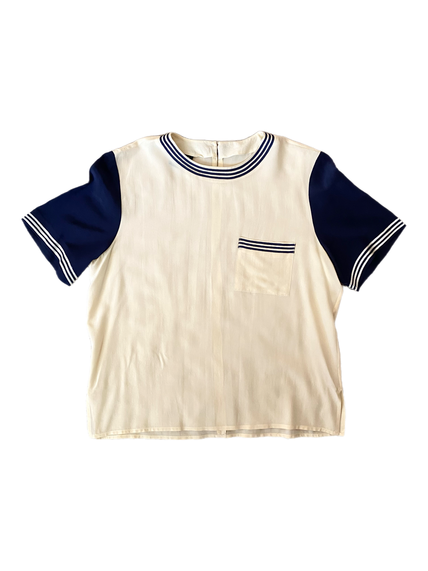 NAVY & CREAM SILK SHIRT