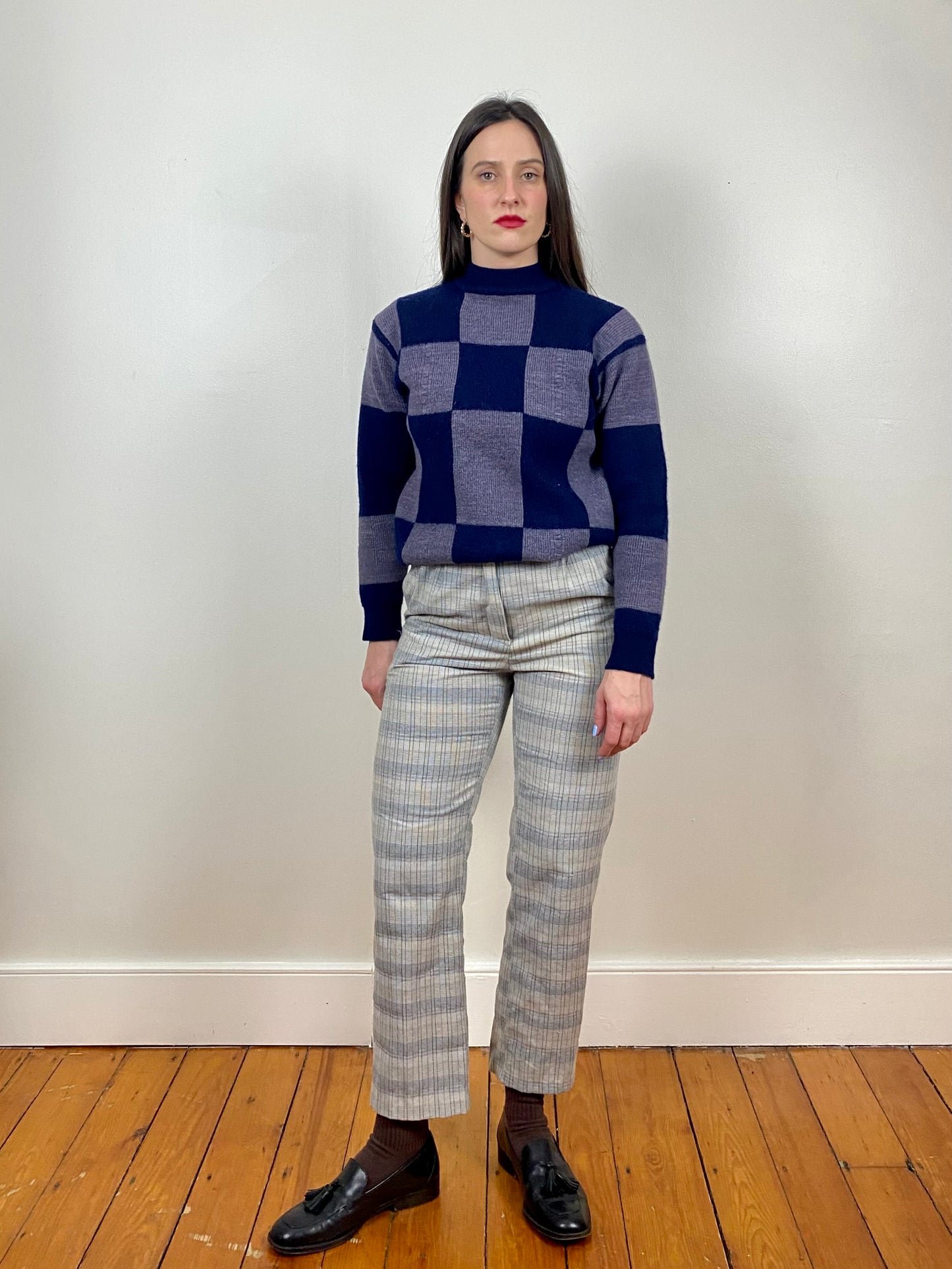 GRAY PLAID PLEATED TROUSER SIZE 0