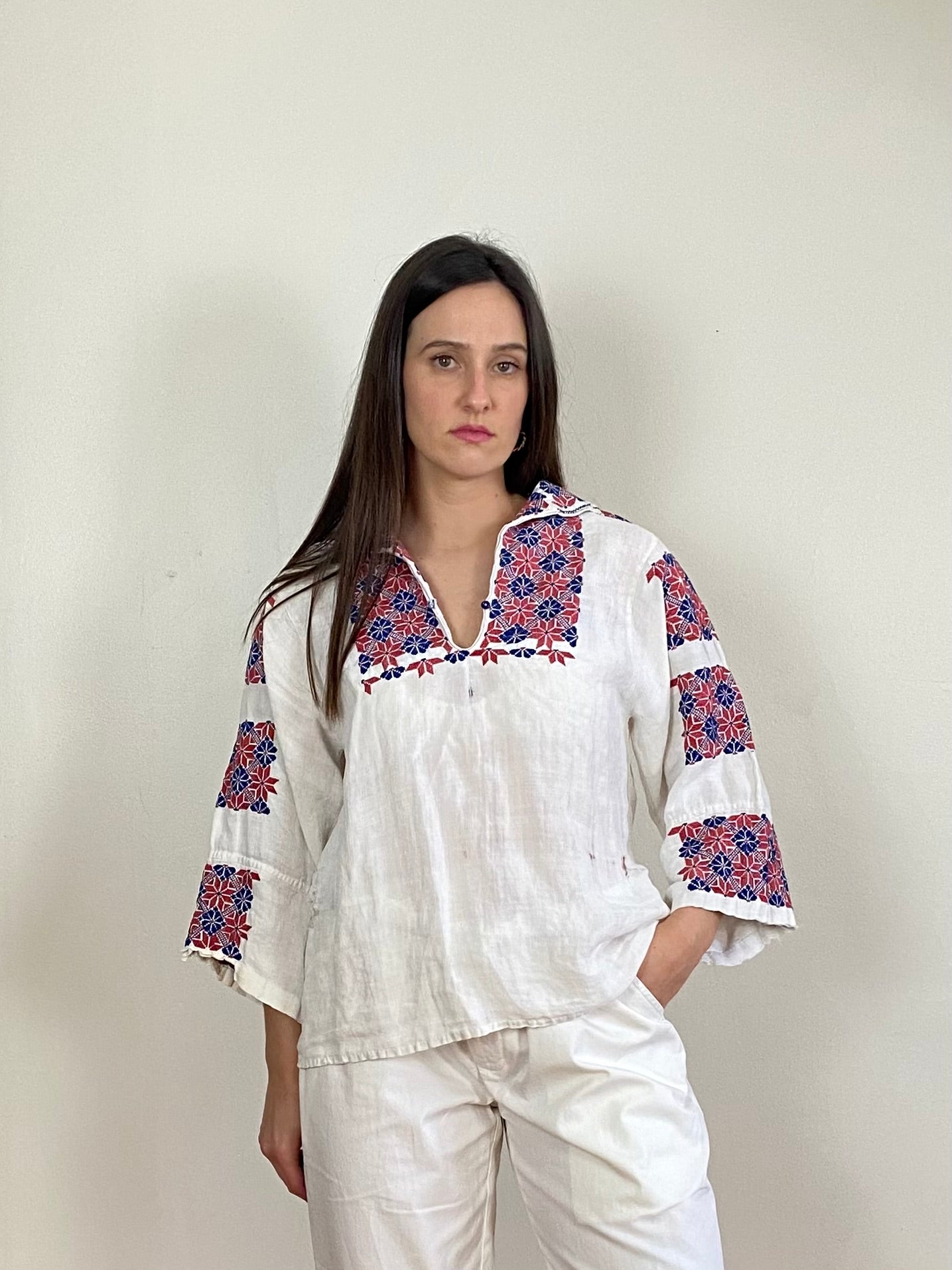 70S CROSS STITCH COTTON BLOUSE
