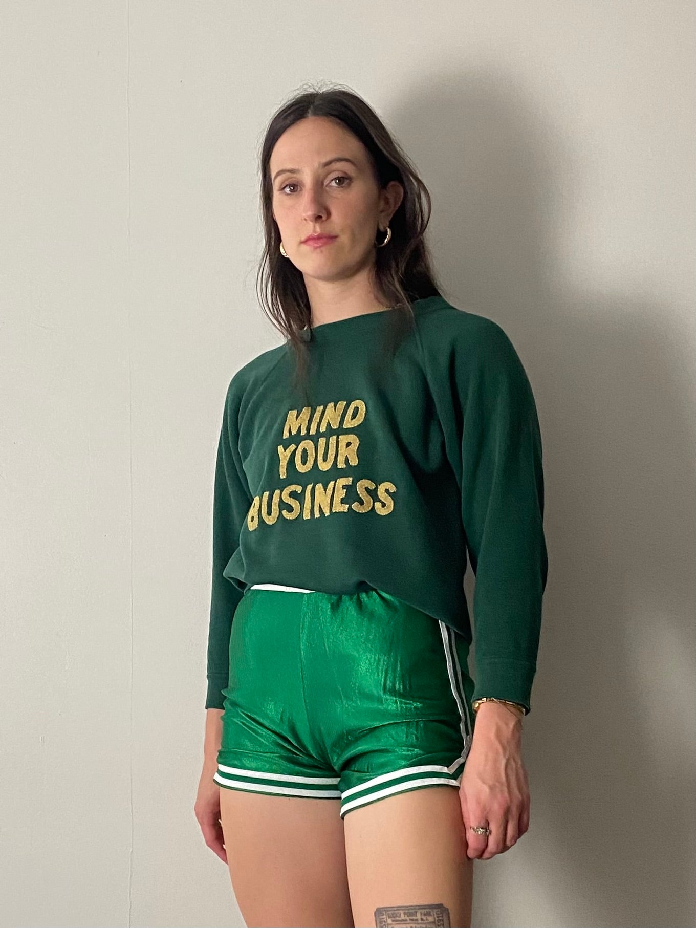 MIND YOUR BUSINESS GREEN CREWNECK