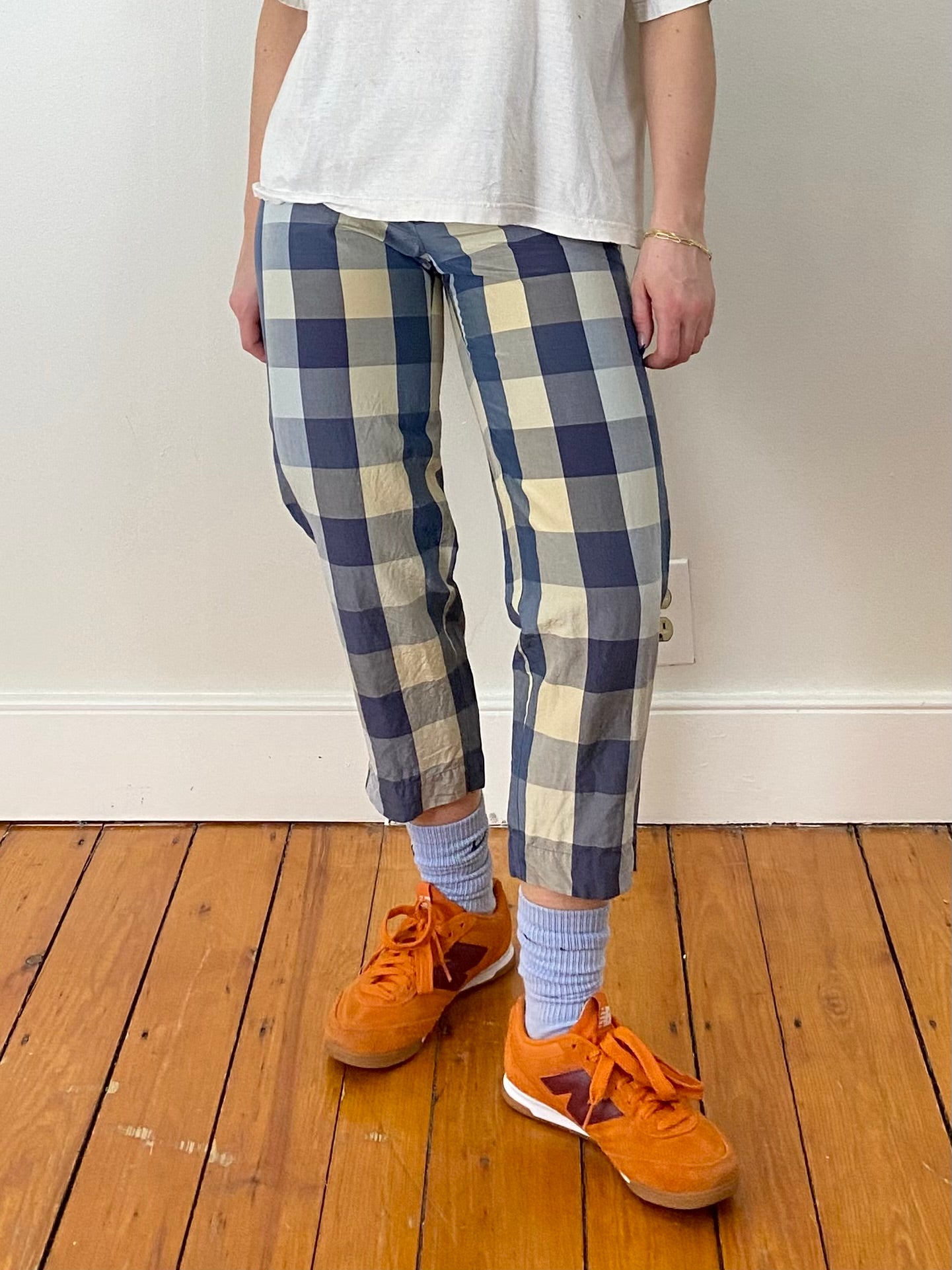 BLUE PLAID SILK CAPRIS SIZE 2