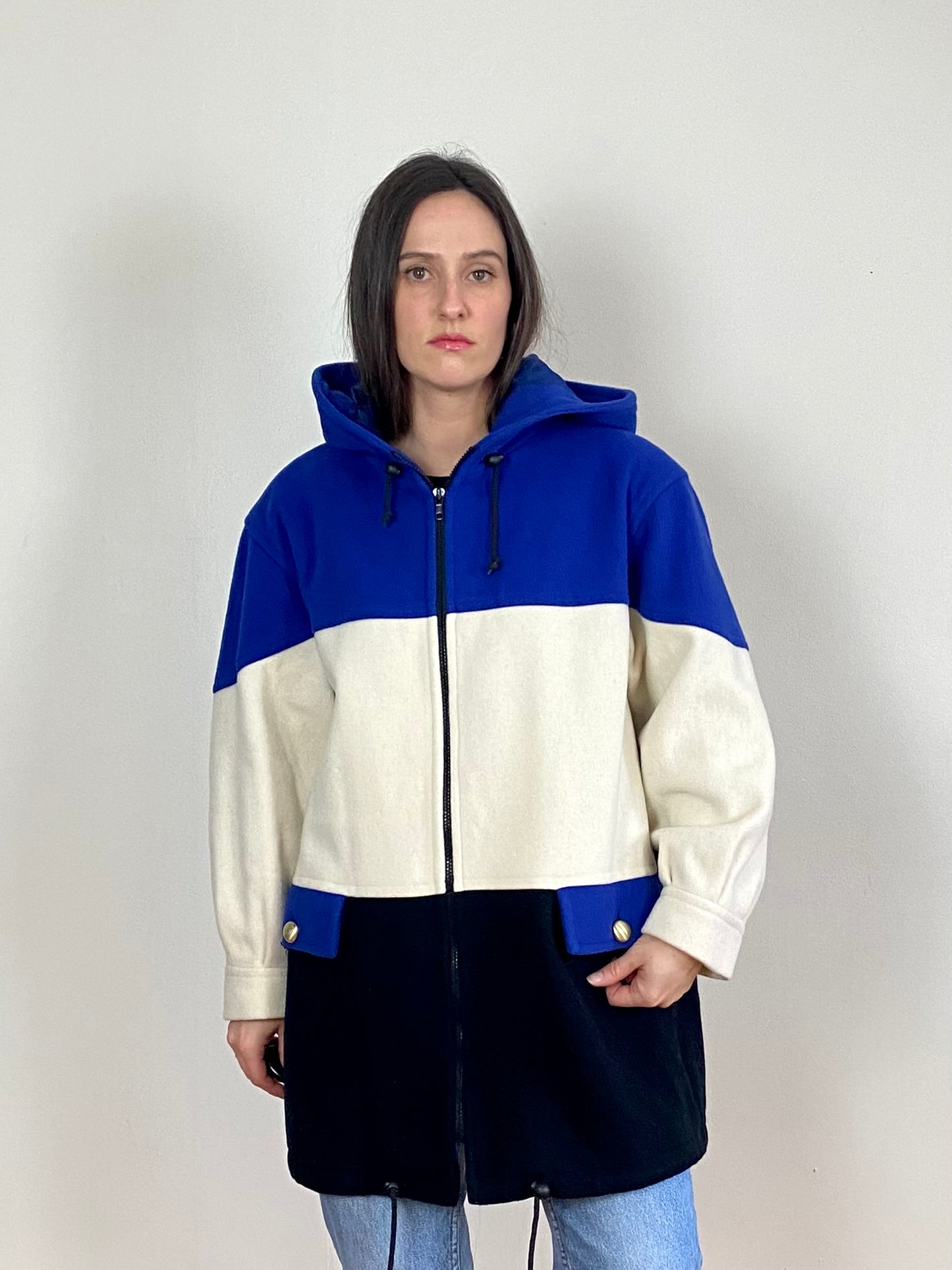 COLOR BLOCK WOOL COAT
