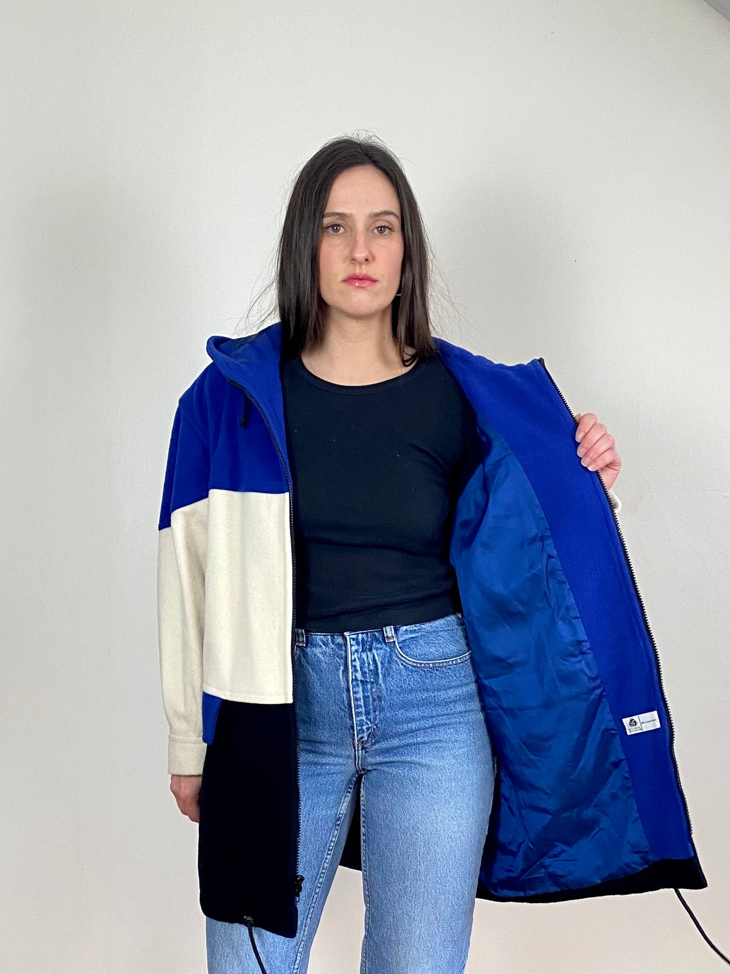 COLOR BLOCK WOOL COAT