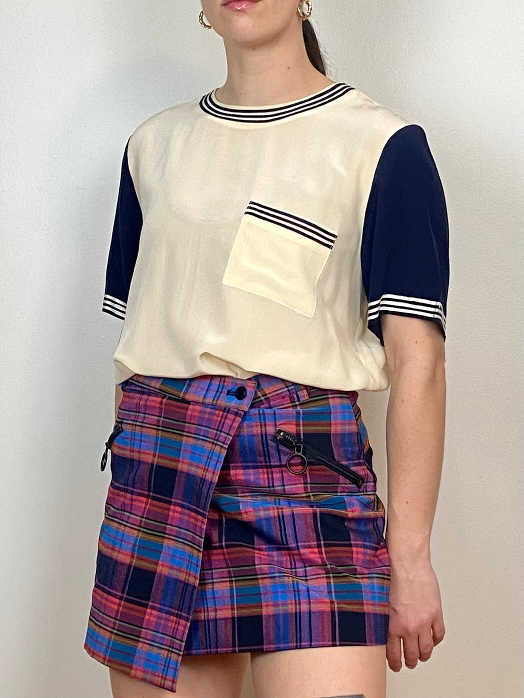 NAVY & CREAM SILK SHIRT