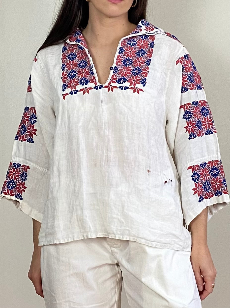 70S CROSS STITCH COTTON BLOUSE