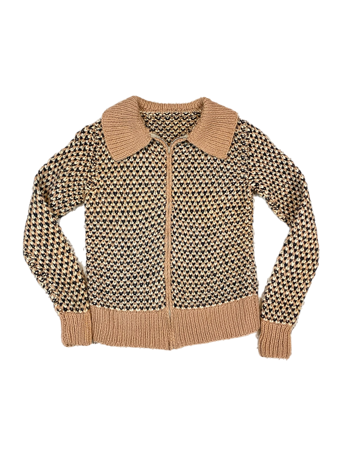 HAND-KNIT ACRYLIC ZIP CARDIGAN